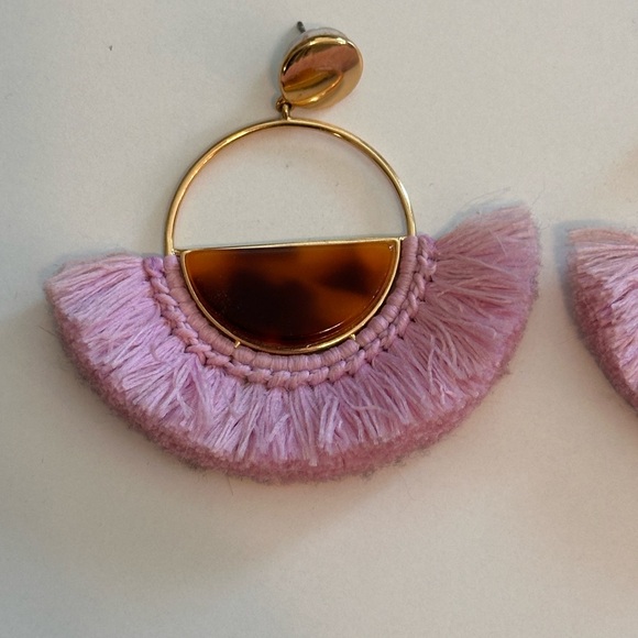 J. Crew Tortoise Shell and Purple Tassel Hoop Earrings - Picture 3 of 5